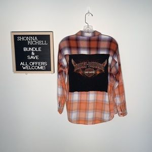 Custom Ombre Bleached Harley-Davidson Flannel Shirt. Size Medium